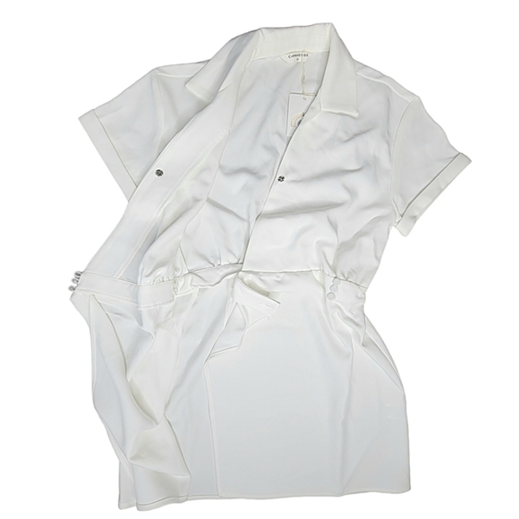 SOLD - NWT Commense White Collared Cuffed Sleeve Button Wrap Short Dress - Picture 7 of 9